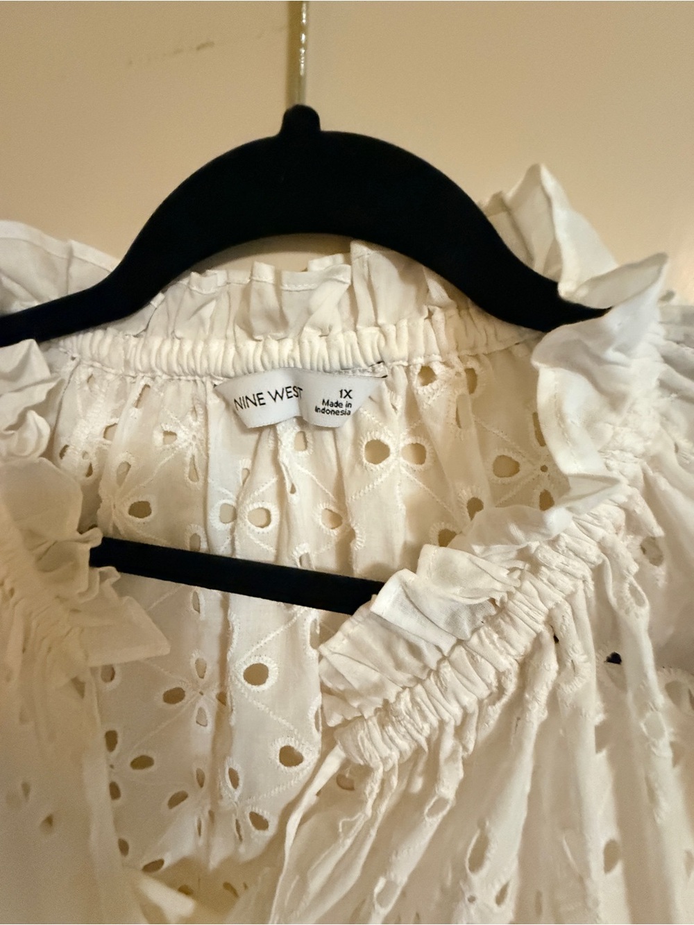 Nine West White Eyelet Ruffled Button-Front Blouse - Picture 2 of 3